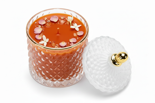 Orange aromatherapy candle with rose petals and jasmine